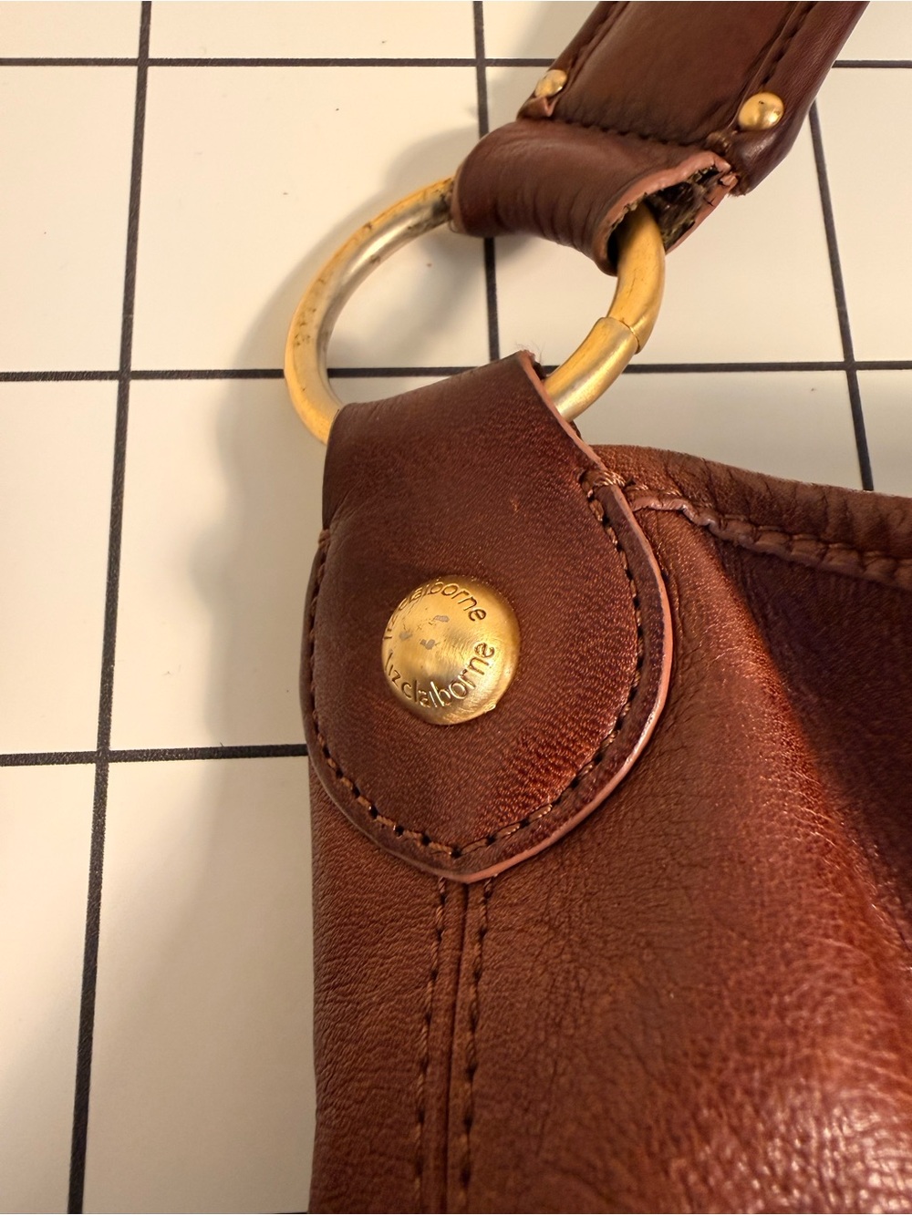 Liz Claiborne Cognac Leather Shoulder Bag with Gold Hardware - Picture 3 of 6